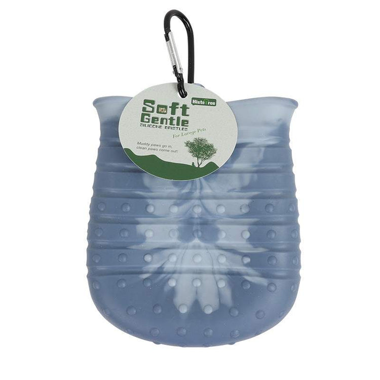 Blue 2 in 1 dog paw cleaner cup with soft silicone bristles for pet foot washing and grooming