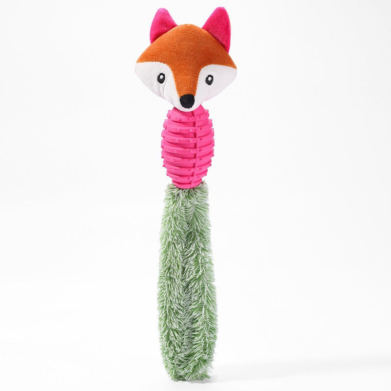 PetZen Chew & Squeak Plush Dog Toy with dual plush and TPR materials in six animal designs including frog, fox, elephant, squirrel, raccoon.