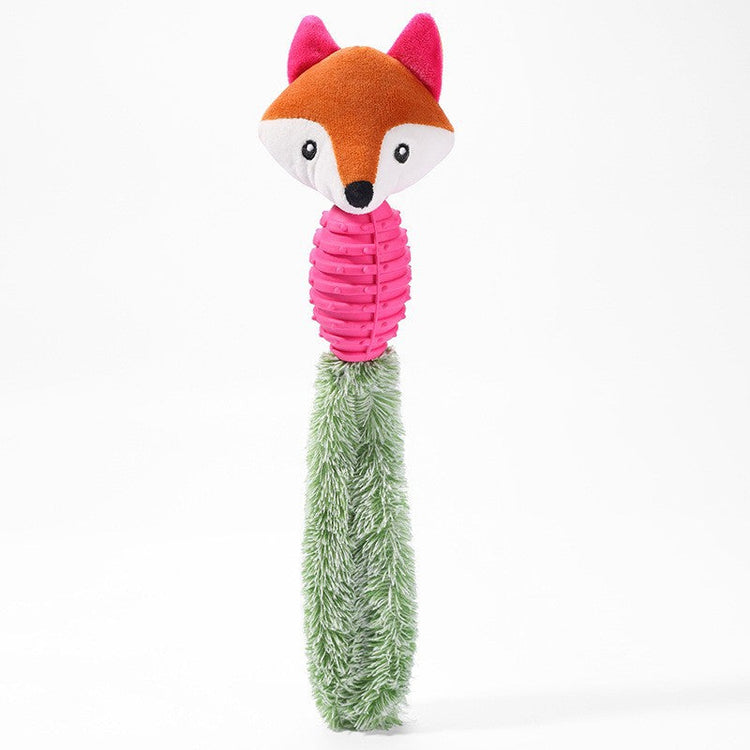 PetZen Chew & Squeak Plush Dog Toy with dual plush and TPR materials in six animal designs including frog, fox, elephant, squirrel, raccoon.