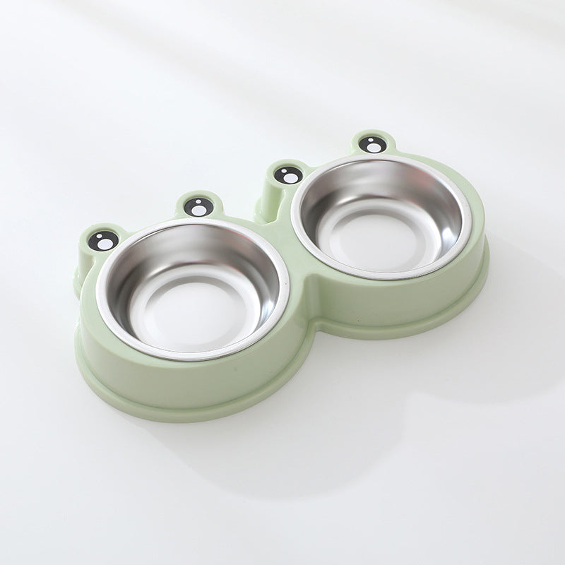 Stainless steel pet double bowl for cat and dog feeding and drinking water