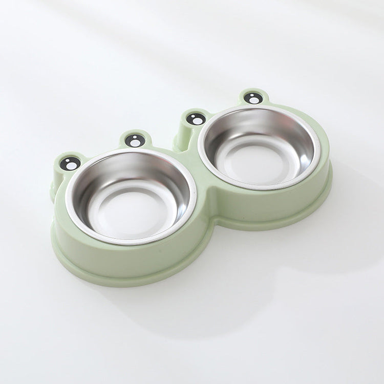 Stainless steel pet double bowl for cat and dog feeding and drinking water