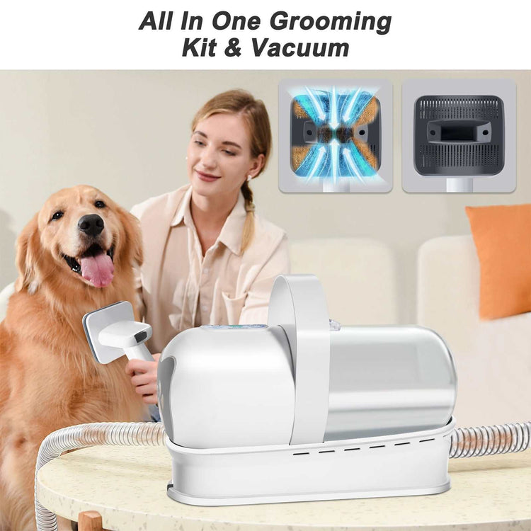 White Vacuum Trimming 7-in-1 multifunctional pet grooming device for dogs made of ABS