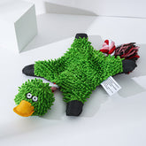 Mop plush pet toy duck in green, orange, and pink colors for dogs