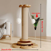 Heavy-duty cat scratching post with natural sisal rope, pine wood, interactive toys, and anti-slip base