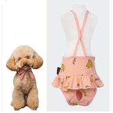 Small dog wearing gray tau Pet Teddy Little Bitch dog harness physiological pants