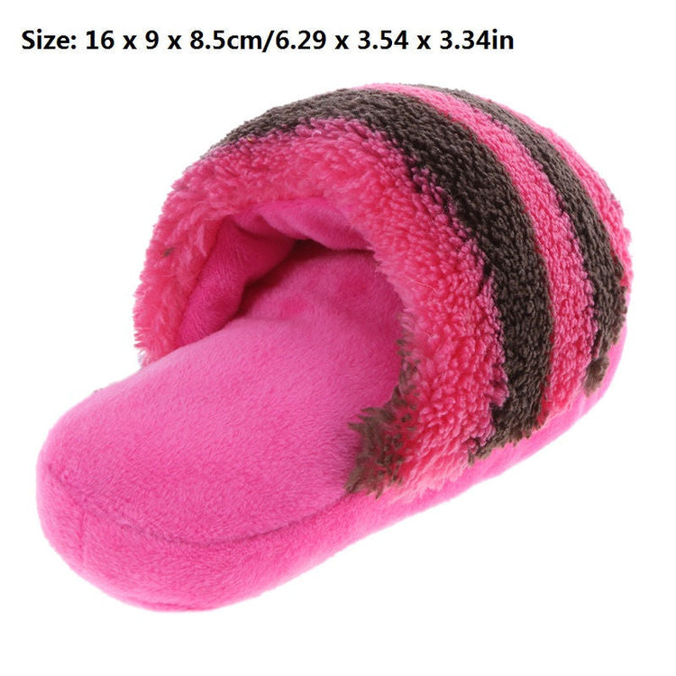 Colorful plush pet toys chew squeaker for dogs and cats in blue, yellow, pink, and coffee colors
