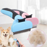 Blue and pink pet grooming tool dog comb with ergonomic non-slip handle and stainless steel teeth