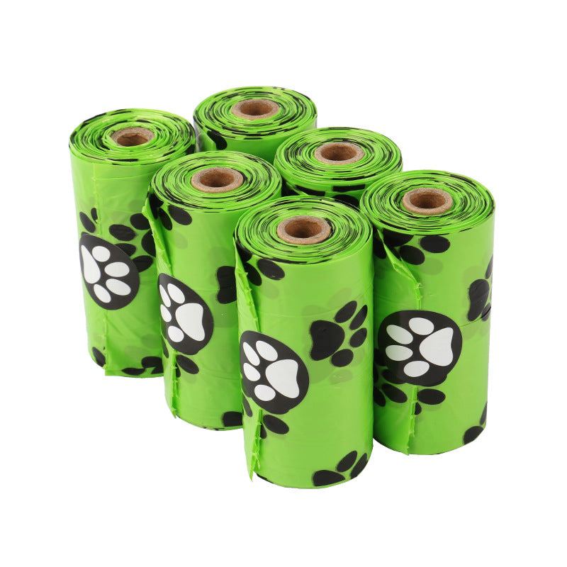 Green continuous roll dog poop bags with dispenser and packaging options
