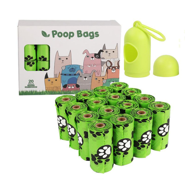 Green continuous roll dog poop bag for pet waste disposal