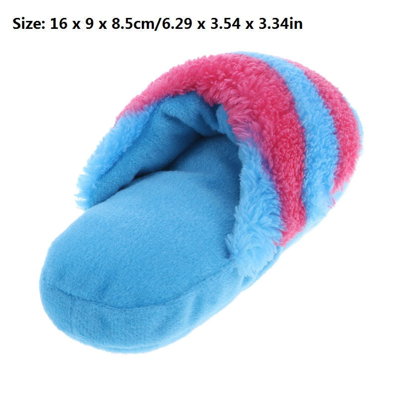 Colorful plush pet toys chew squeaker for dogs and cats in blue, yellow, pink, and coffee colors