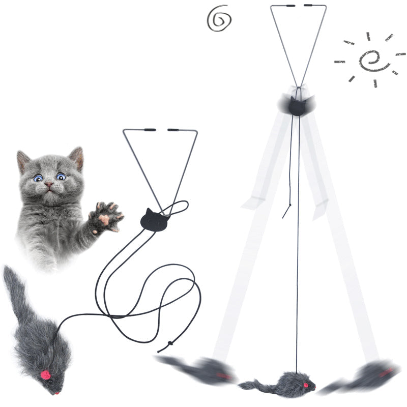 Pet telescopic hanging door cat toy with plush mouse and adjustable elastic rope