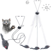 Pet telescopic hanging door cat toy with plush mouse and adjustable elastic rope