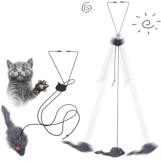 Pet telescopic hanging door cat toy with plush mouse and adjustable elastic rope