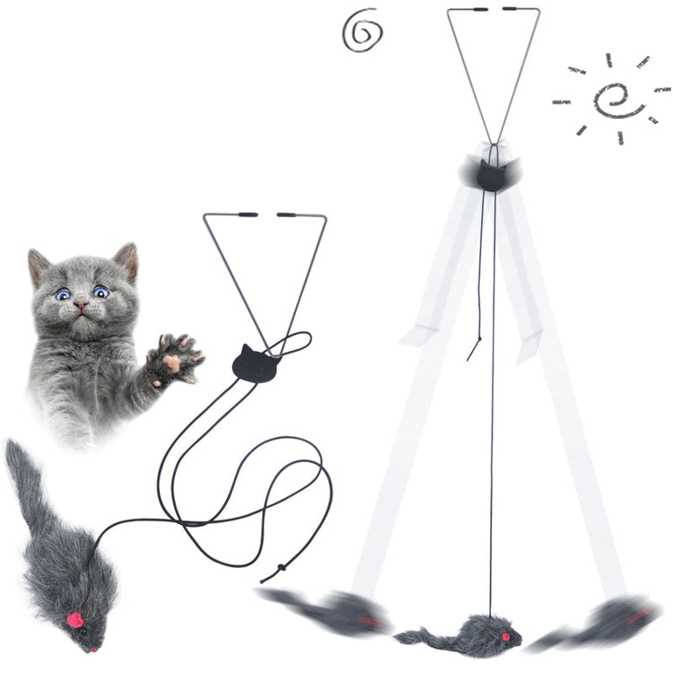 Pet telescopic hanging door cat toy with plush mouse and adjustable elastic rope