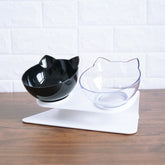 Non Slip Double Cat Bowl With Raised Stand Pet Food Cat Feeder Protect Cervical Vertebra Dog Bowl Transparent Pet Products null