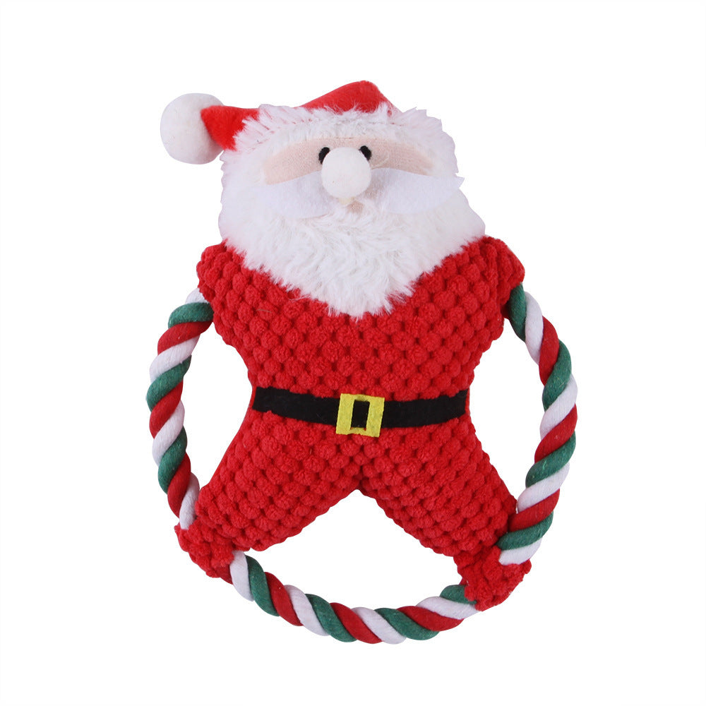 Pet Christmas plush toys made of cotton rope in Santa Claus and bear designs for pet gnawing and venting