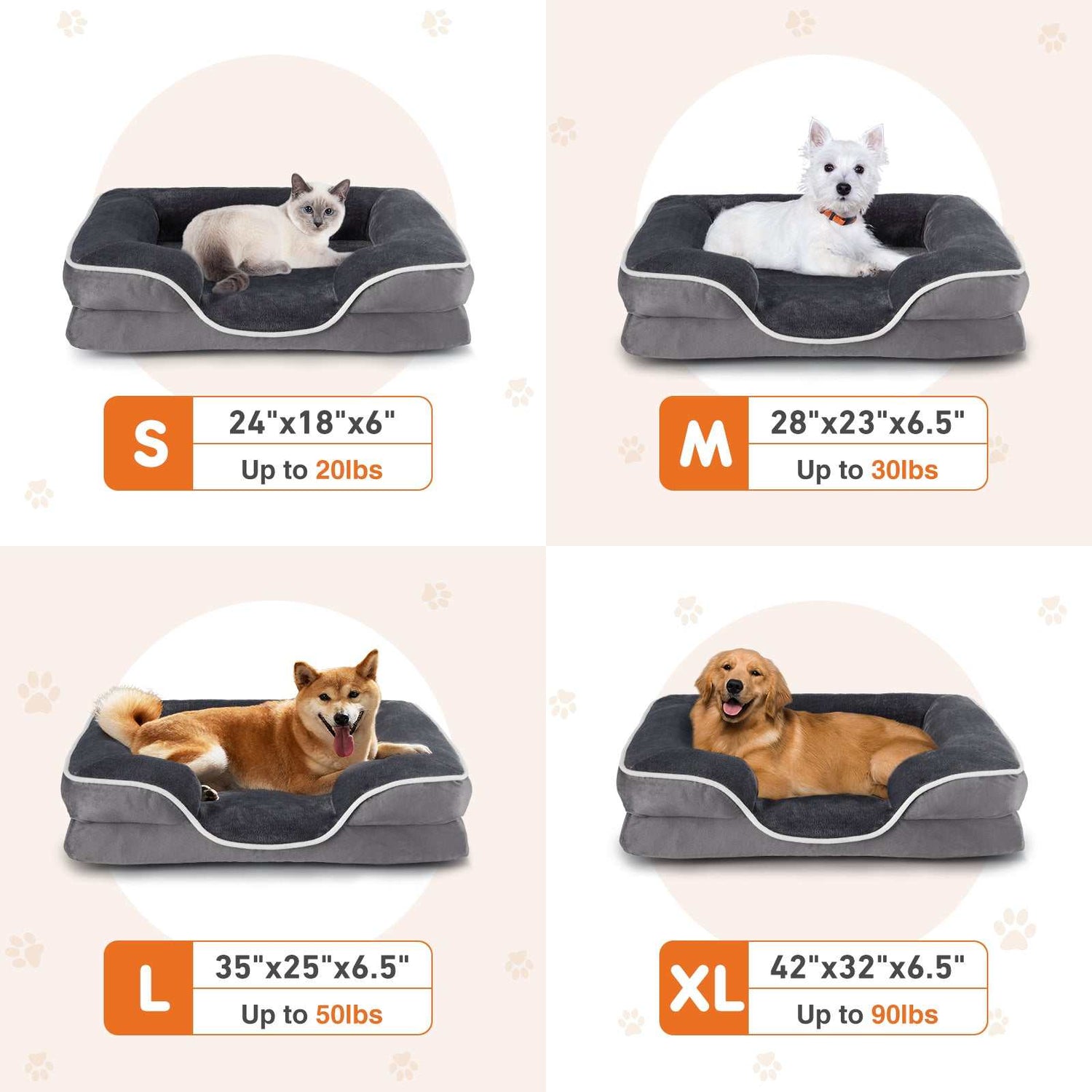 Memory foam pet bed with washable cover and non-slip base for small dogs and cats