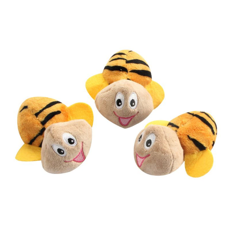 PetZen Squeaky Plush Pet Toy Set with 3 spring dolls and durable mat for cats and dogs