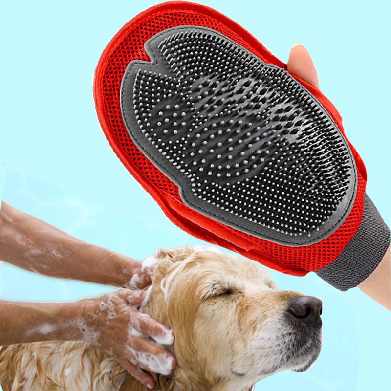 Dog fur grooming massage brush with soft grains and tough fabric for comfortable pet care