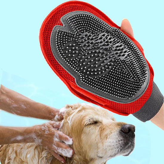 Dog fur grooming massage brush with soft grains and tough fabric for comfortable pet care