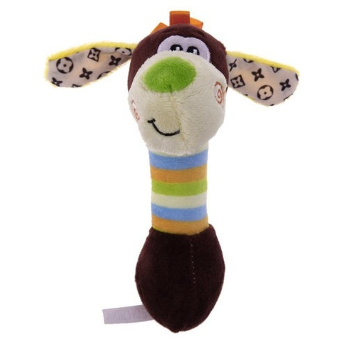 Colorful plush pet toys chew squeaker for dogs and cats in blue, yellow, pink, and coffee colors