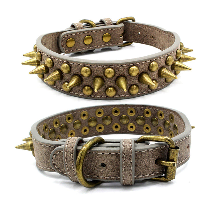 Bronze pointed rivet pet collar made of PU with zinc alloy and bronze hardware materials