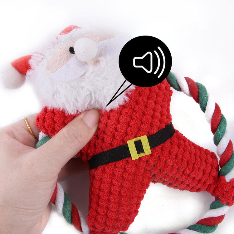 Pet Christmas plush toys including Santa Claus and Christmas bear made of cotton rope knot toy