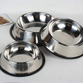 Set of classic stainless steel bowls for pet feeding in various sizes