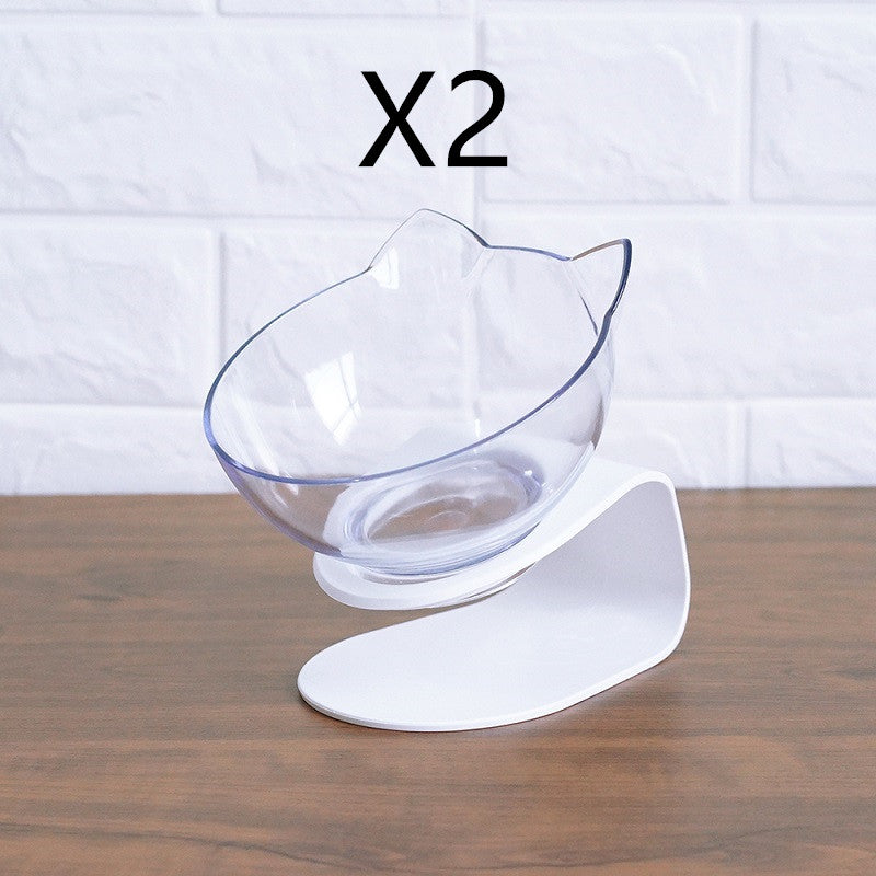Non Slip Double Cat Bowl With Raised Stand Pet Food Cat Feeder Protect Cervical Vertebra Dog Bowl Transparent Pet Products null