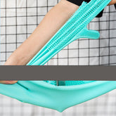 Green silicone dog grooming gloves for pet hair removal and massage