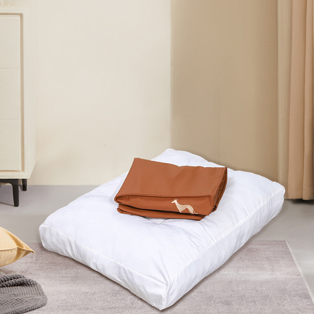 Waterproof pet bed with removable washable cat litter mat in silver gray and matcha colors