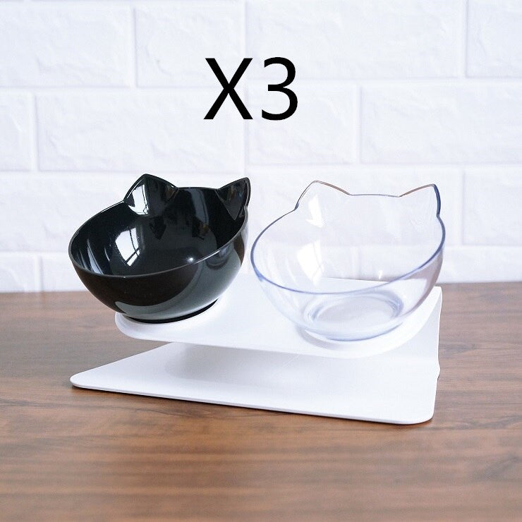 Non Slip Double Cat Bowl With Raised Stand Pet Food Cat Feeder Protect Cervical Vertebra Dog Bowl Transparent Pet Products null