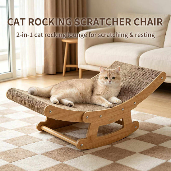 PetZen 2-in-1 cat rocking scratcher with corrugated cardboard and wooden frame for lounging and scratching