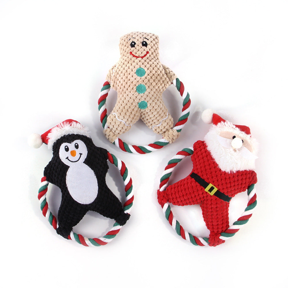 Pet Christmas plush rope toys including Santa Claus and Christmas bear designs