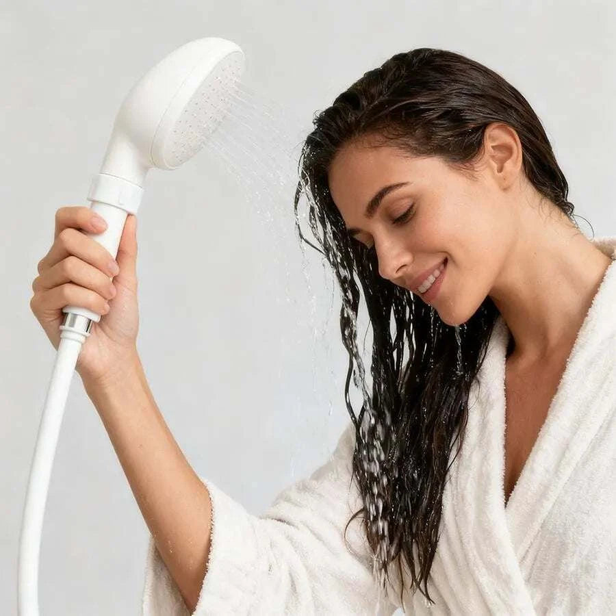Portable handheld faucet sprayer with easy-install adapter for shampooing, pet bathing, and travel use