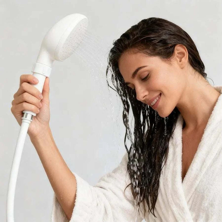 Portable handheld faucet sprayer with easy-install adapter for shampooing, pet bathing, and travel use