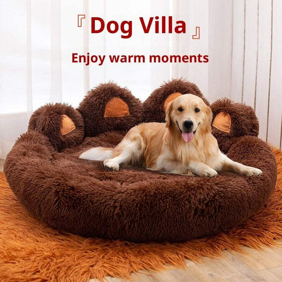 Plush Kennel thickened coffee color pet bed with hand-shaped brush nest for large dogs