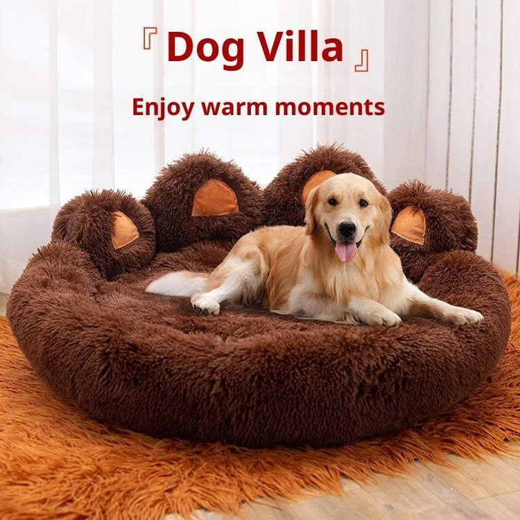 Plush Kennel thickened coffee color pet bed with hand-shaped brush nest for large dogs