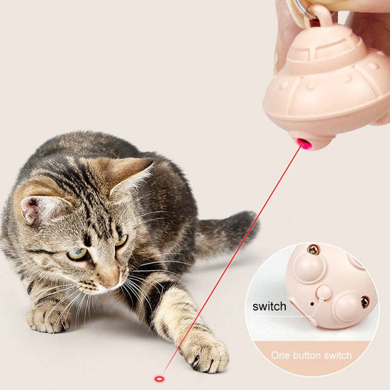 USB rechargeable cat laser toy pointer on green collar for interactive kitten training