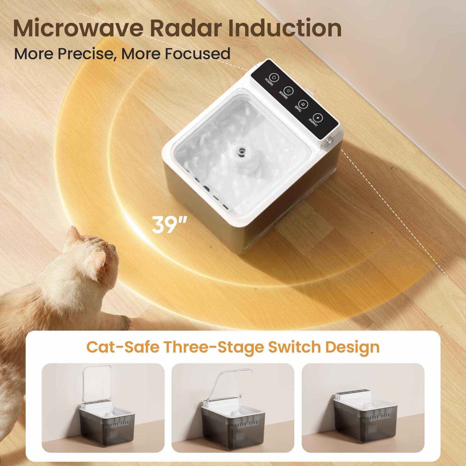 PetZen 3L automatic pet water fountain with motion sensor, USB-C charging, and 3-liter tank for cats and small dogs