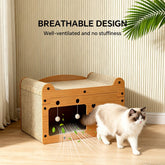 56cm bubble fish shape cat scratcher sofa with 2 teaser balls and wood corrugated claw care toy