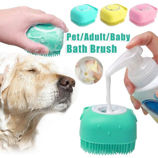 Silicone dog bath massage gloves brush with shampoo dispenser for pet grooming