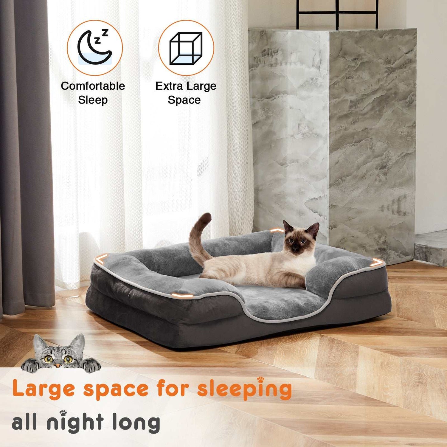 Brown memory foam pet bed with washable cover and non-slip base for small dogs and cats