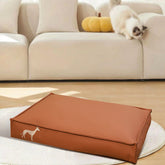 Waterproof pet bed with removable, washable, scratch-resistant cat litter mat in silver gray, matcha, and amber colors