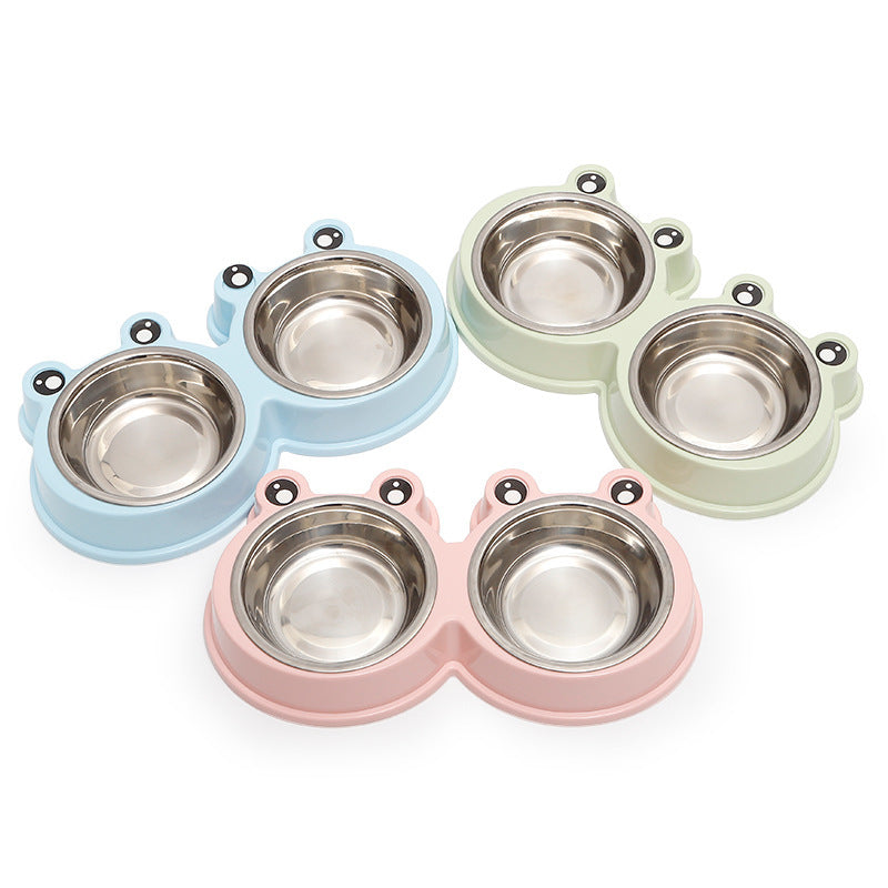 Stainless steel pet double bowl for cat and dog feeding and drinking water