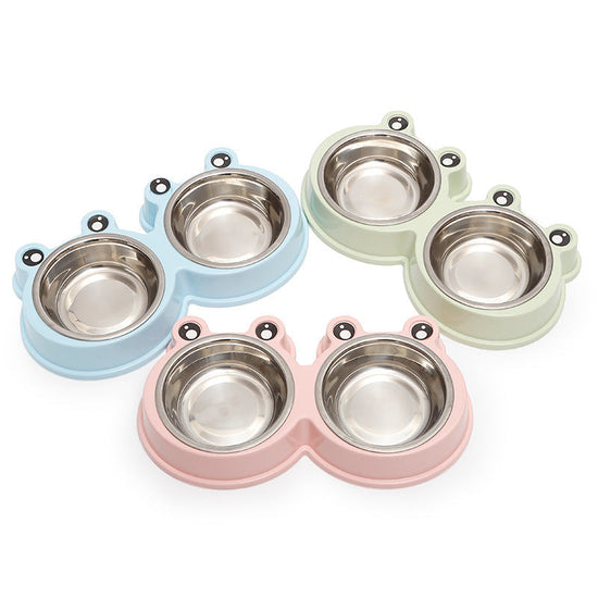 Stainless steel pet double bowl for cat and dog feeding and drinking water