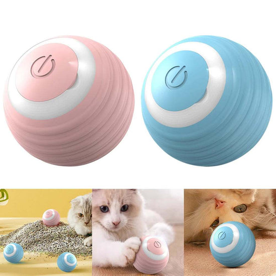 Automatic moving bouncing silicone cat toy ball in blue and pink for indoor kittens