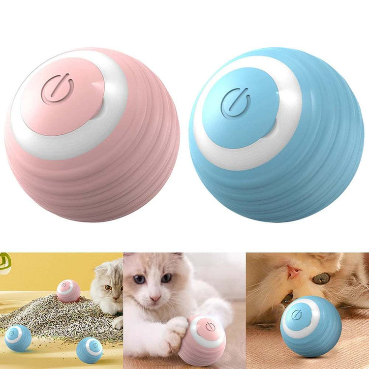 Automatic moving bouncing silicone cat toy ball in blue and pink for indoor kittens