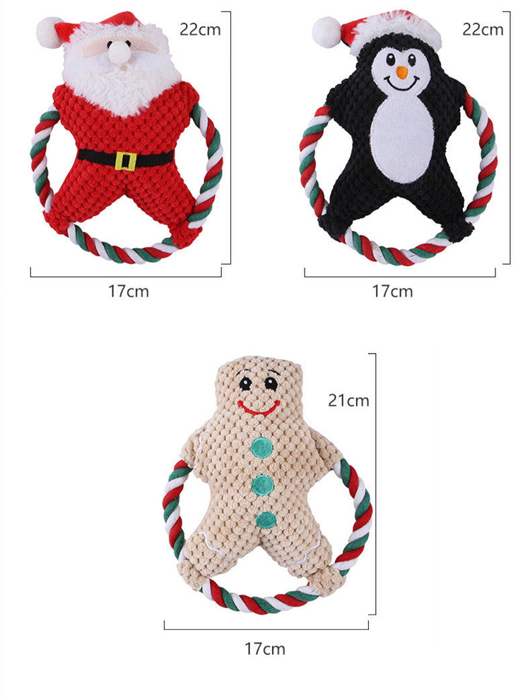 Pet Christmas plush rope toy with Santa Claus and Christmas bear designs