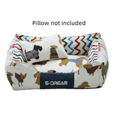 Large removable and washable dog cat bed mat in brown and yellow canvas and oxford cloth for winter pet comfort